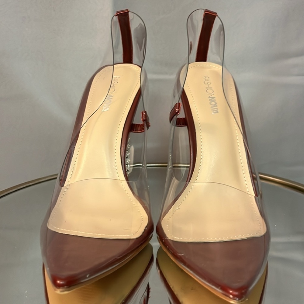 FASHION NOVA women’s size 8.5 stiletto high heels. Clear see through… EUC - Picture 3 of 14